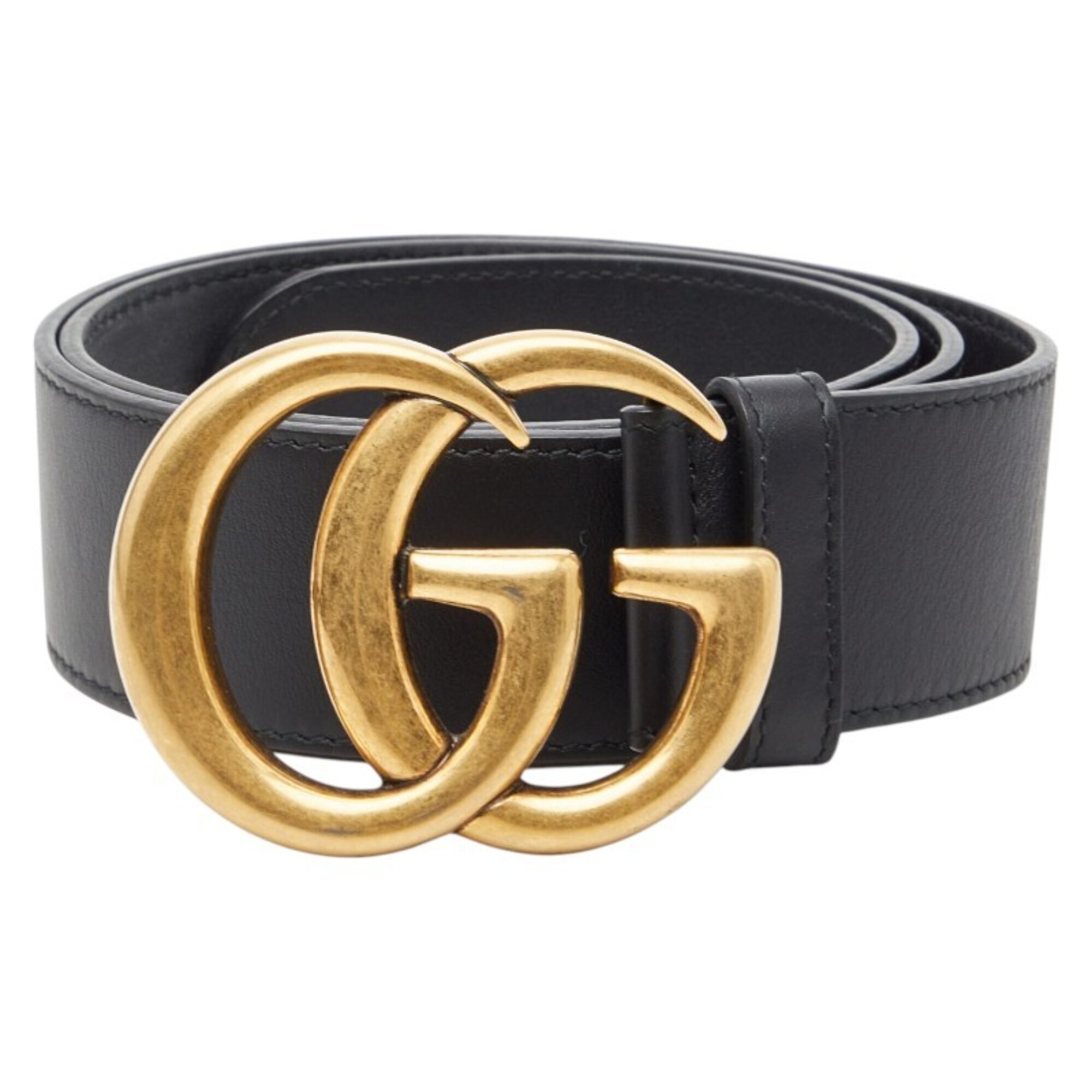 Gucci Gg Marmont Belt, Sizes: 70 (28), 400593, Black And Gold Plated Leather,...